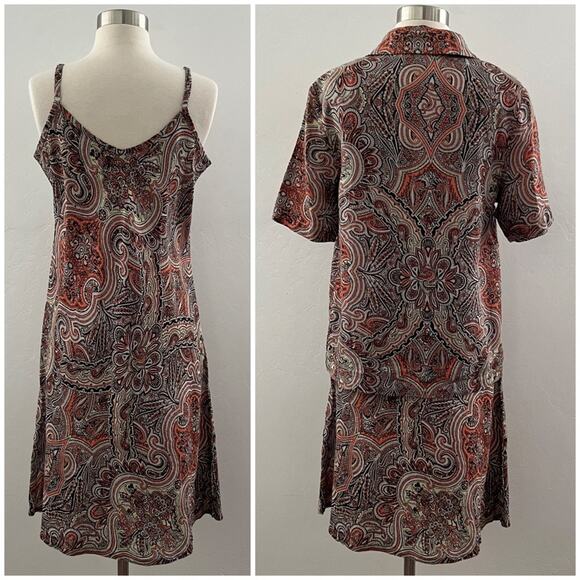 Flax Sleeveless Dress Button Up Top 2 Piece Set Linen Quiet Luxury Paisley Small - Picture 13 of 13